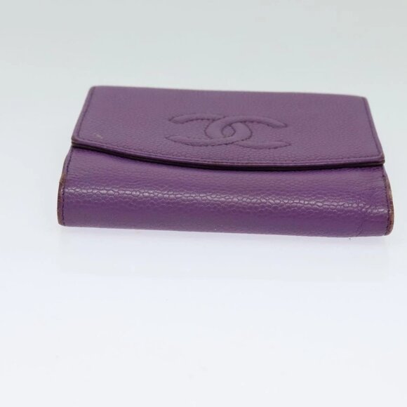 CHANEL COCO Mark Wallet Grained Calf Skin Purple Gold - Picture 6 of 16